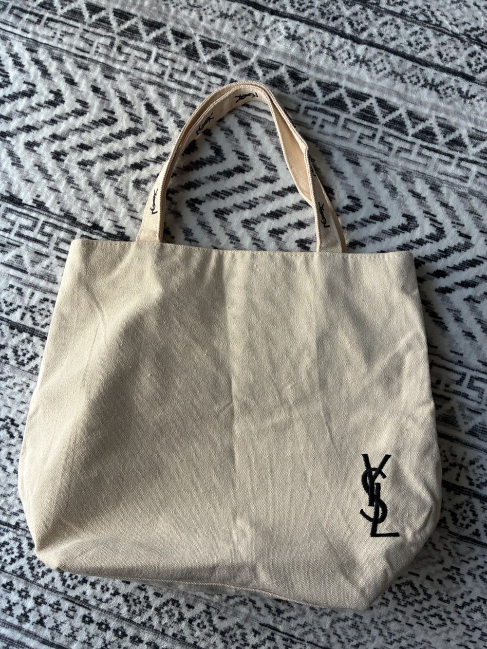 Yves Saint Laurent Cream Canvas Tote with Black YSL Logo - GWP